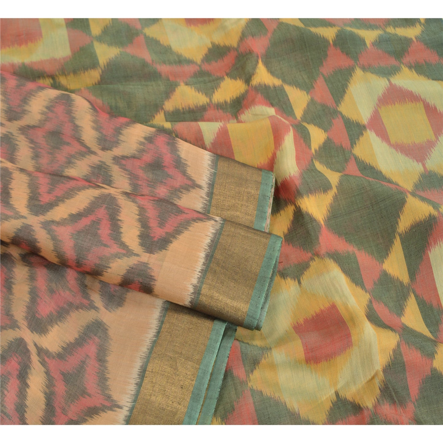 Sanskriti Vintage Saree Brown Sambhalpuri HandWoven Ikat Pure Cotton Sari Sustainable Fabric