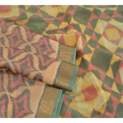 Sanskriti Vintage Saree Brown Sambhalpuri HandWoven Ikat Pure Cotton Sari Sustainable Fabric