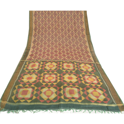 Sanskriti Vintage Saree Brown Sambhalpuri HandWoven Ikat Pure Cotton Sari Sustainable Fabric