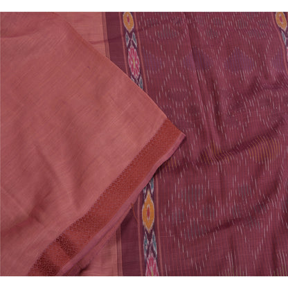 Sanskriti Vintage Saree Mauve Sambhalpuri HandWoven Ikat Pure Cotton Sari Sustainable Fabric