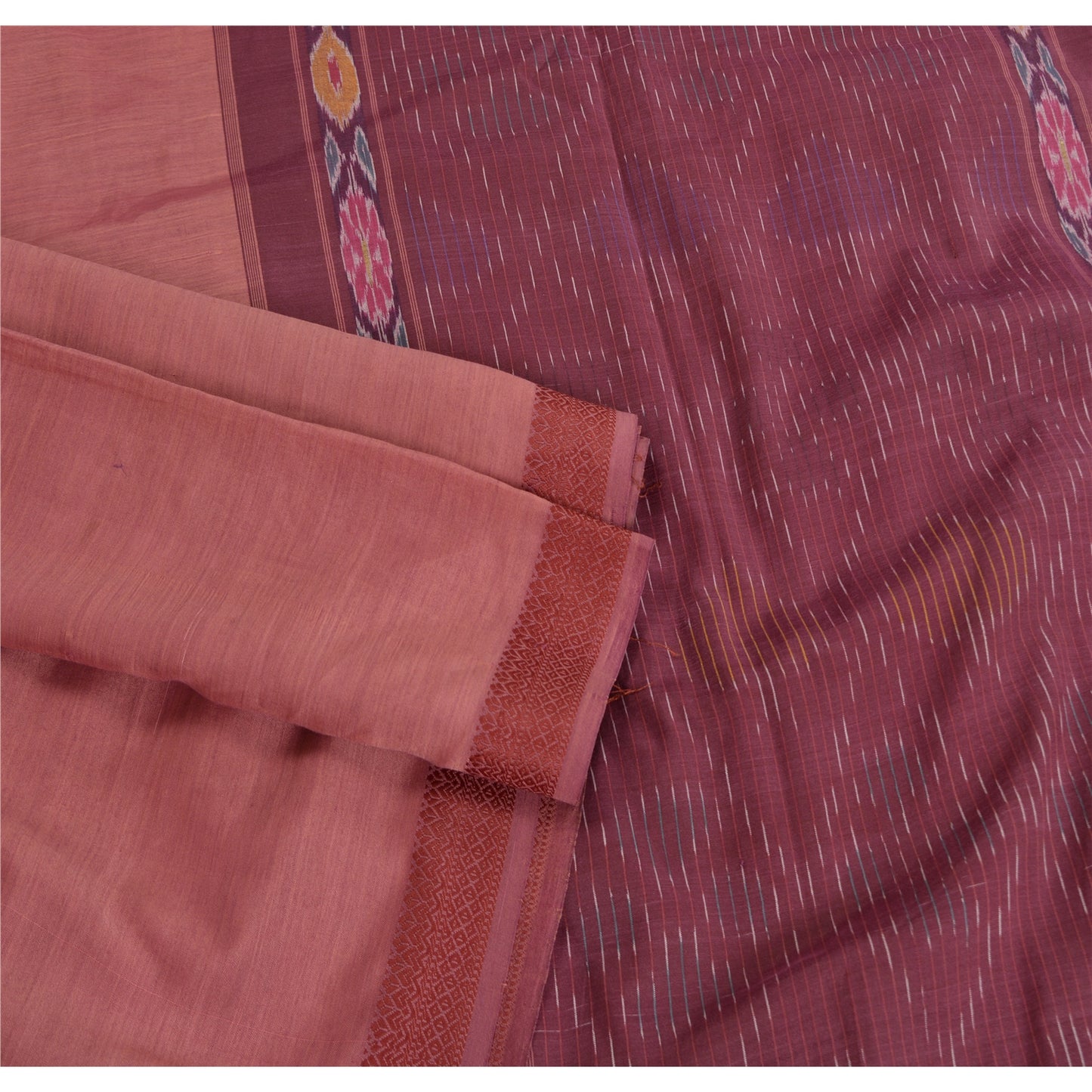 Sanskriti Vintage Saree Mauve Sambhalpuri HandWoven Ikat Pure Cotton Sari Sustainable Fabric