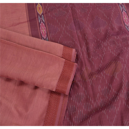 Sanskriti Vintage Saree Mauve Sambhalpuri HandWoven Ikat Pure Cotton Sari Sustainable Fabric