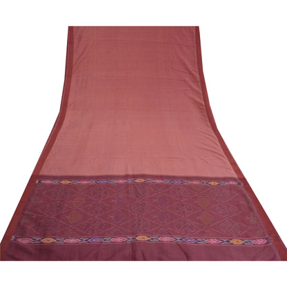 Sanskriti Vintage Saree Mauve Sambhalpuri HandWoven Ikat Pure Cotton Sari Sustainable Fabric
