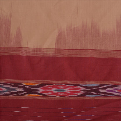 Sanskriti Vintage Saree Brown/Red Hand Woven Ikat Blend Cotton Sari 5yd Sustainable Fabric