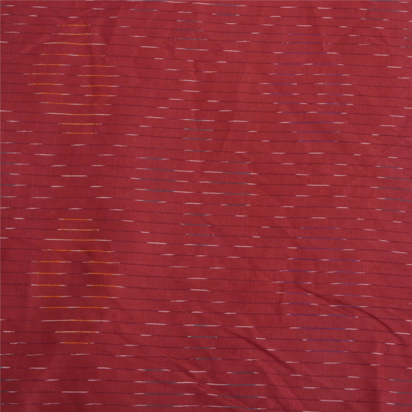 Sanskriti Vintage Saree Brown/Red Hand Woven Ikat Blend Cotton Sari 5yd Sustainable Fabric