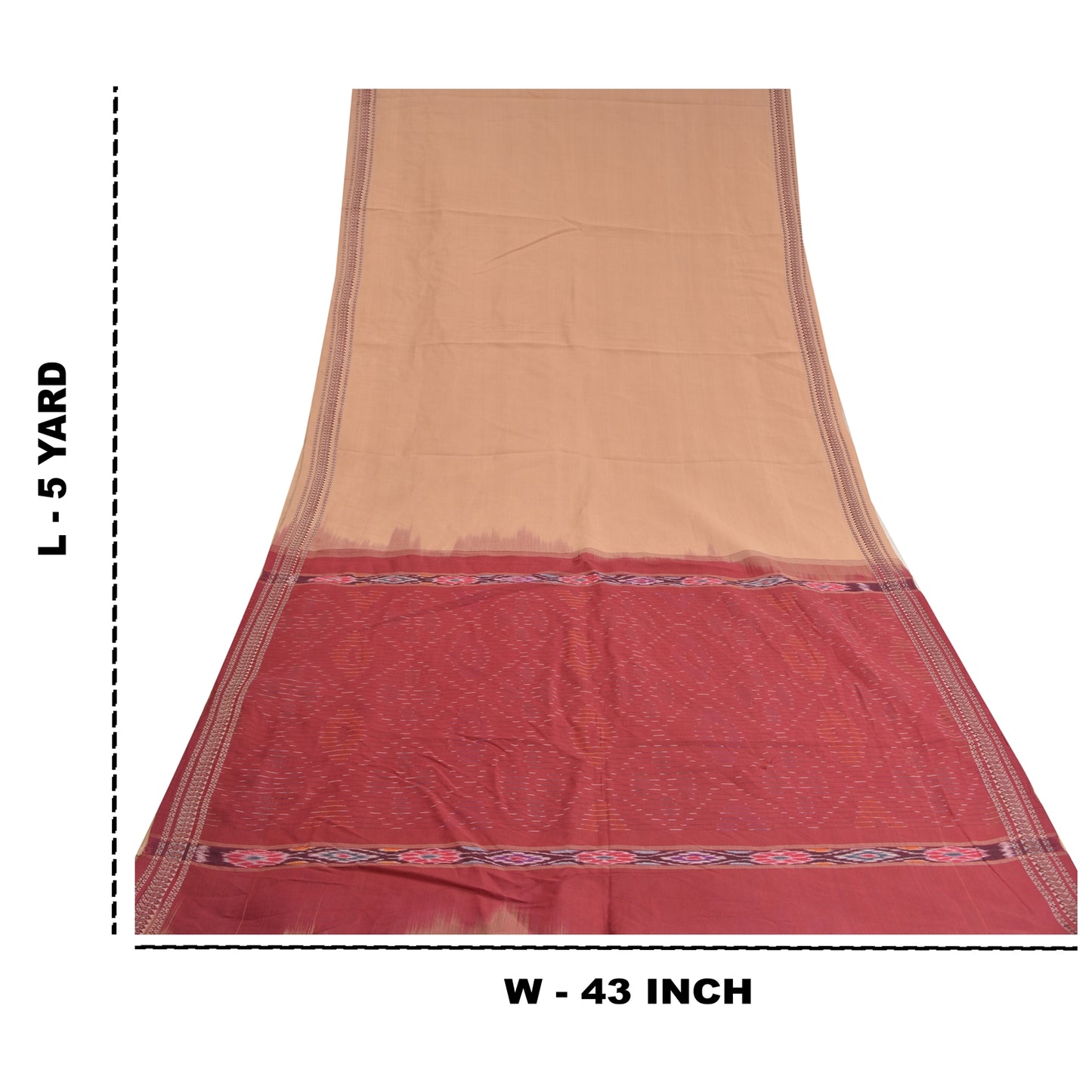 Sanskriti Vintage Saree Brown/Red Hand Woven Ikat Blend Cotton Sari 5yd Sustainable Fabric