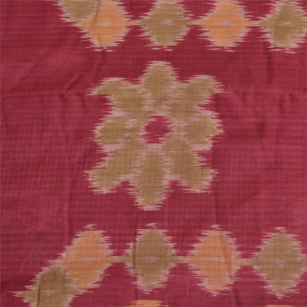 Sanskriti Vintage Saree Indian Multi Hand Woven Ikat Cotton Silk Sari 5yd Fabric