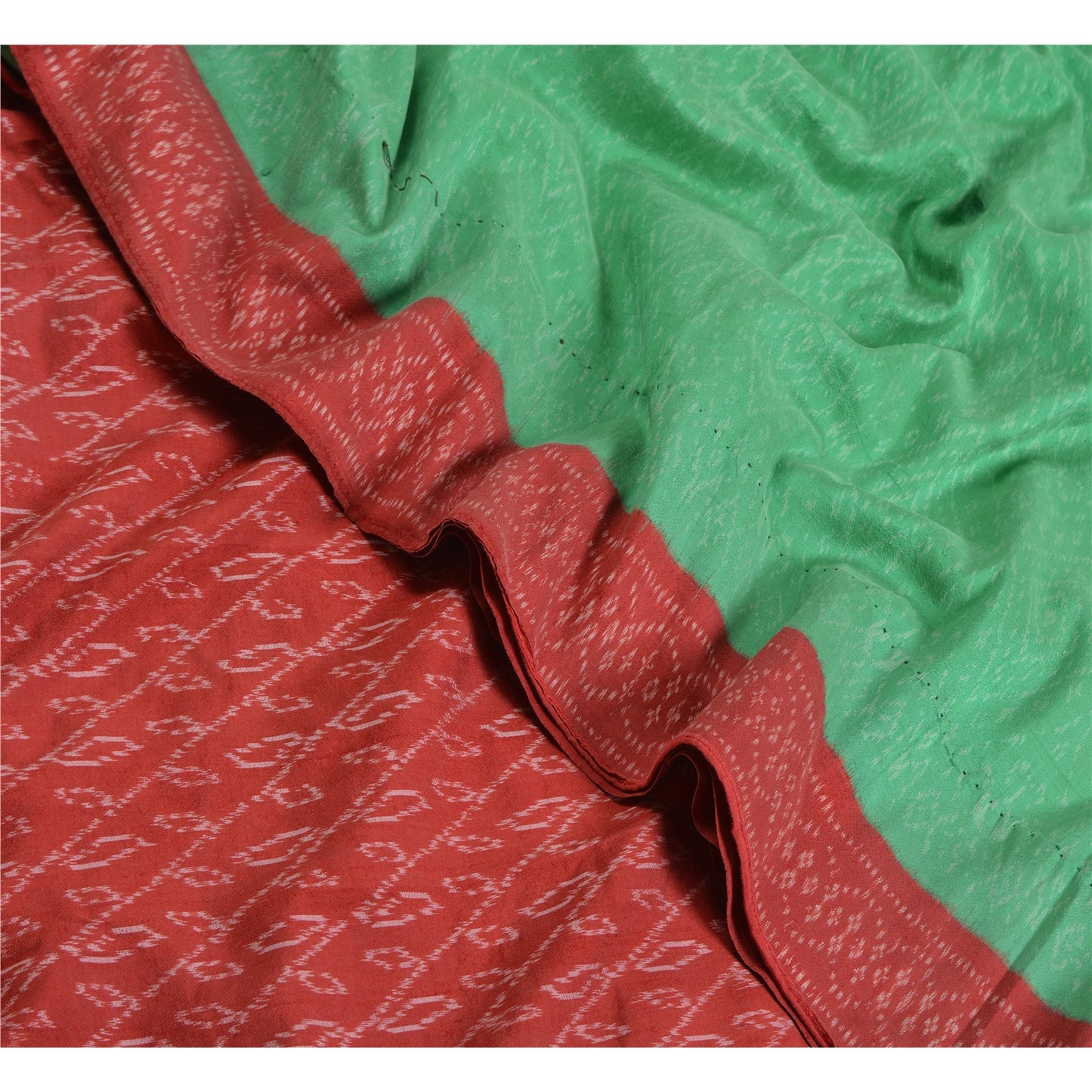 Sanskriti Vintage Saree Green Sambhalpuri HandWoven Ikat Pure Cotton Sari Sustainable Fabric