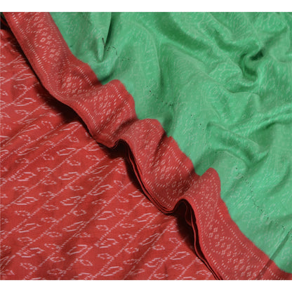 Sanskriti Vintage Saree Green Sambhalpuri HandWoven Ikat Pure Cotton Sari Sustainable Fabric