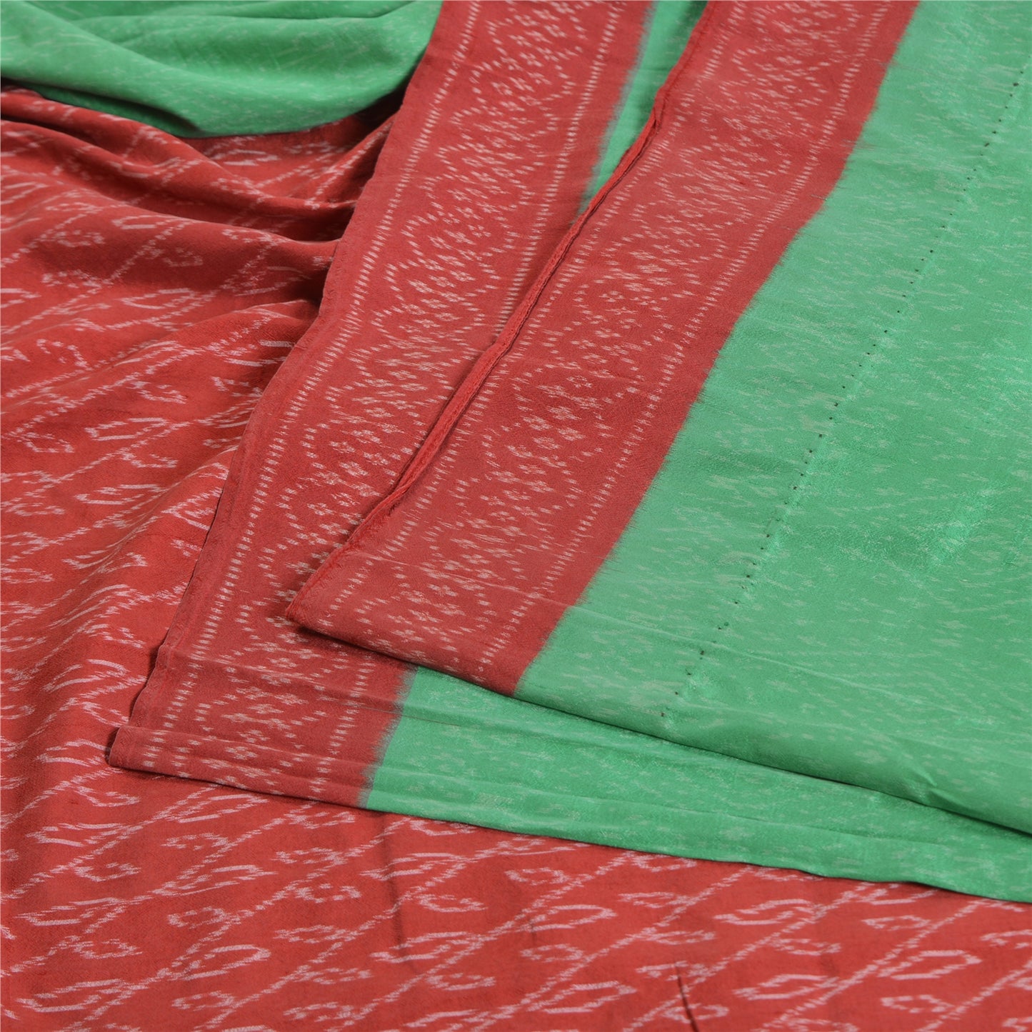 Sanskriti Vintage Saree Green Sambhalpuri HandWoven Ikat Pure Cotton Sari Sustainable Fabric
