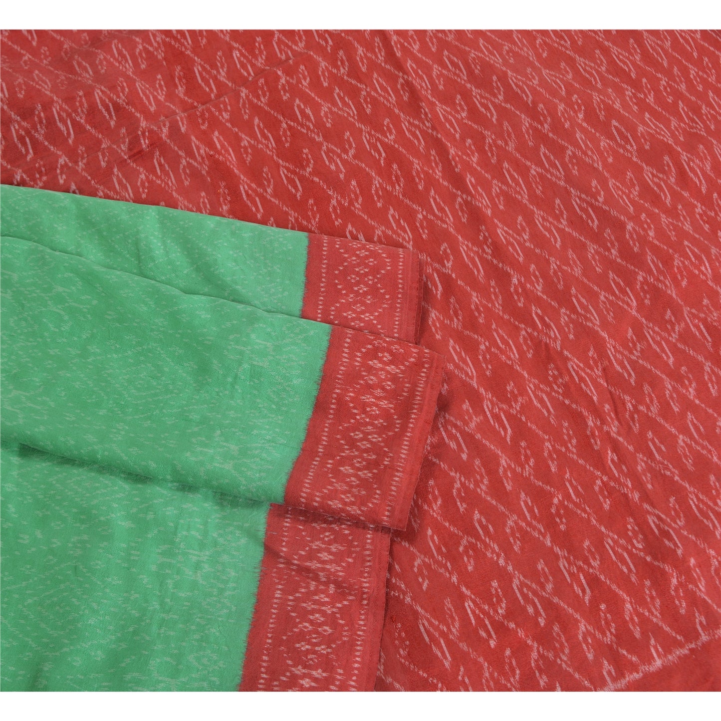 Sanskriti Vintage Saree Green Sambhalpuri HandWoven Ikat Pure Cotton Sari Sustainable Fabric