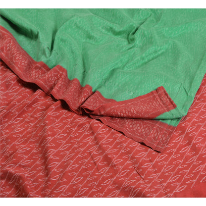Sanskriti Vintage Saree Green Sambhalpuri HandWoven Ikat Pure Cotton Sari Sustainable Fabric