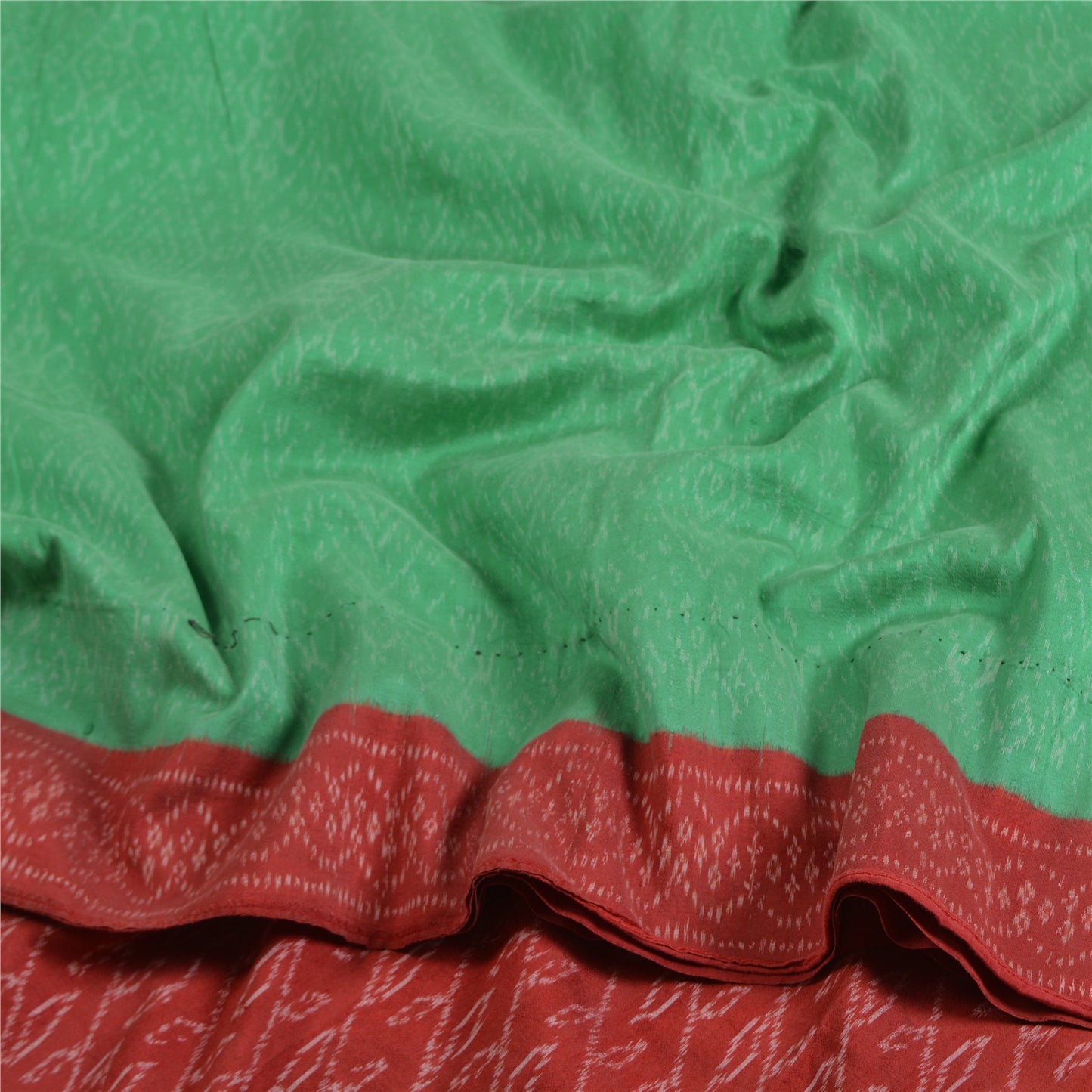 Sanskriti Vintage Saree Green Sambhalpuri HandWoven Ikat Pure Cotton Sari Sustainable Fabric