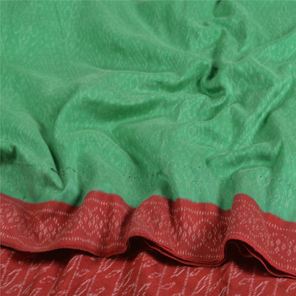 Sanskriti Vintage Saree Green Sambhalpuri HandWoven Ikat Pure Cotton Sari Sustainable Fabric
