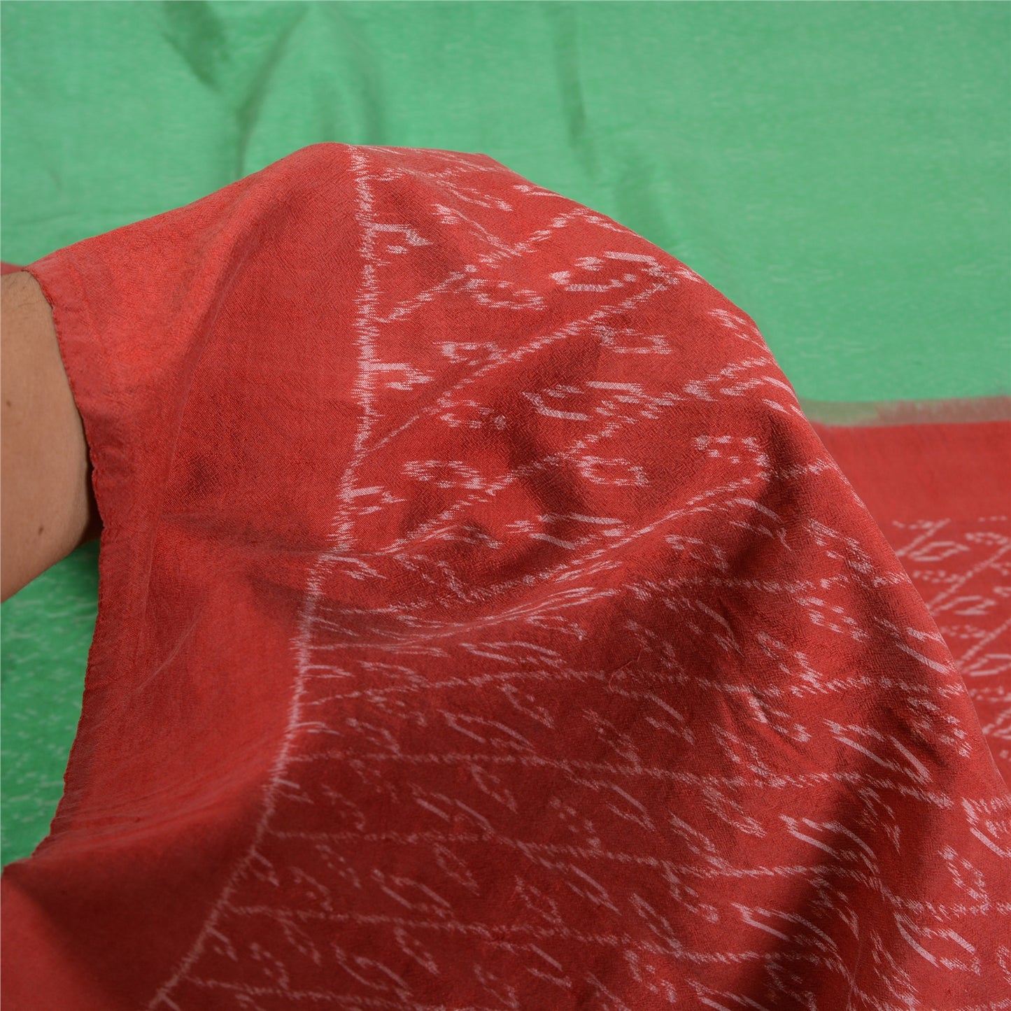 Sanskriti Vintage Saree Green Sambhalpuri HandWoven Ikat Pure Cotton Sari Sustainable Fabric