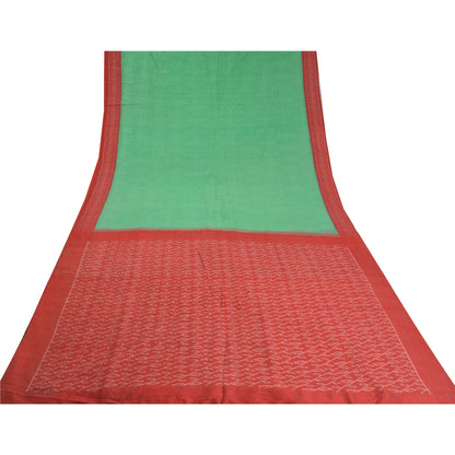 Sanskriti Vintage Saree Green Sambhalpuri HandWoven Ikat Pure Cotton Sari Sustainable Fabric
