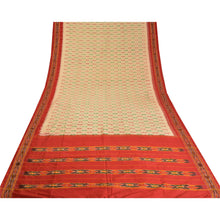 Load image into Gallery viewer, Sanskriti Vintage Saree Cream Pochampally HandWoven Ikat Pure Silk Sari Fabric
