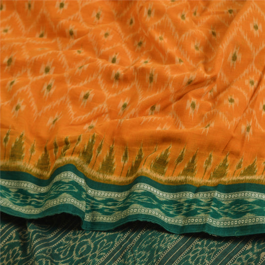 Sanskriti Vintage Saree Orange Odisha Hand Woven Ikat Pure Cotton Sari Sustainable Fabric