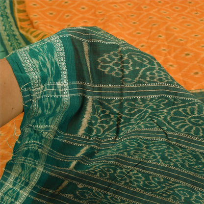 Sanskriti Vintage Saree Orange Odisha Hand Woven Ikat Pure Cotton Sari Sustainable Fabric