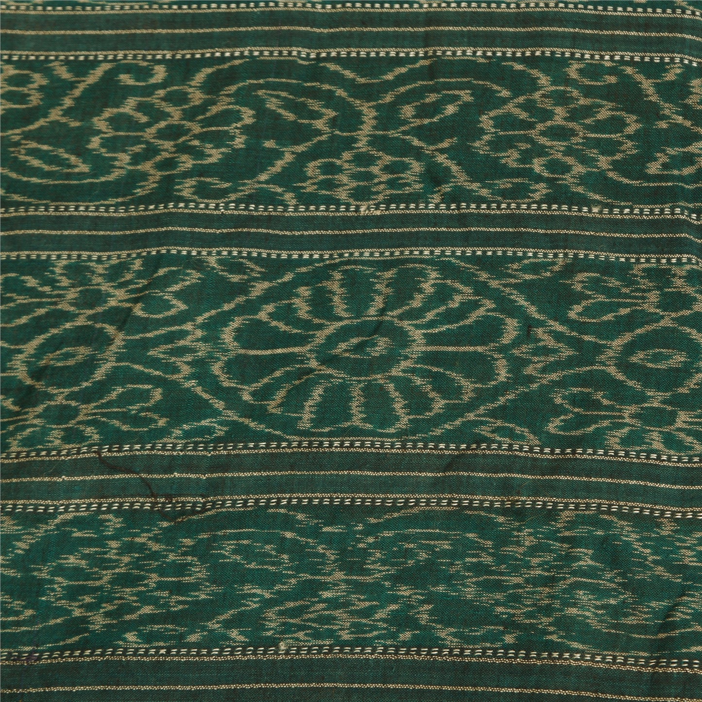 Sanskriti Vintage Saree Orange Odisha Hand Woven Ikat Pure Cotton Sari Sustainable Fabric