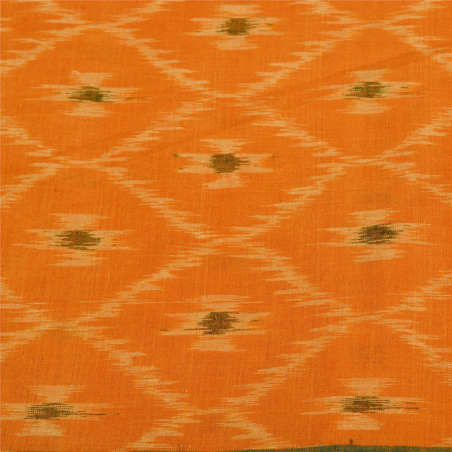 Sanskriti Vintage Saree Orange Odisha Hand Woven Ikat Pure Cotton Sari Sustainable Fabric
