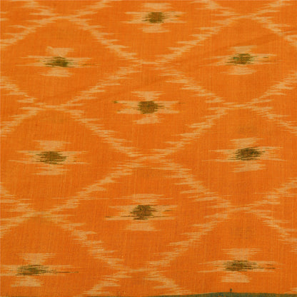 Sanskriti Vintage Saree Orange Odisha Hand Woven Ikat Pure Cotton Sari Sustainable Fabric