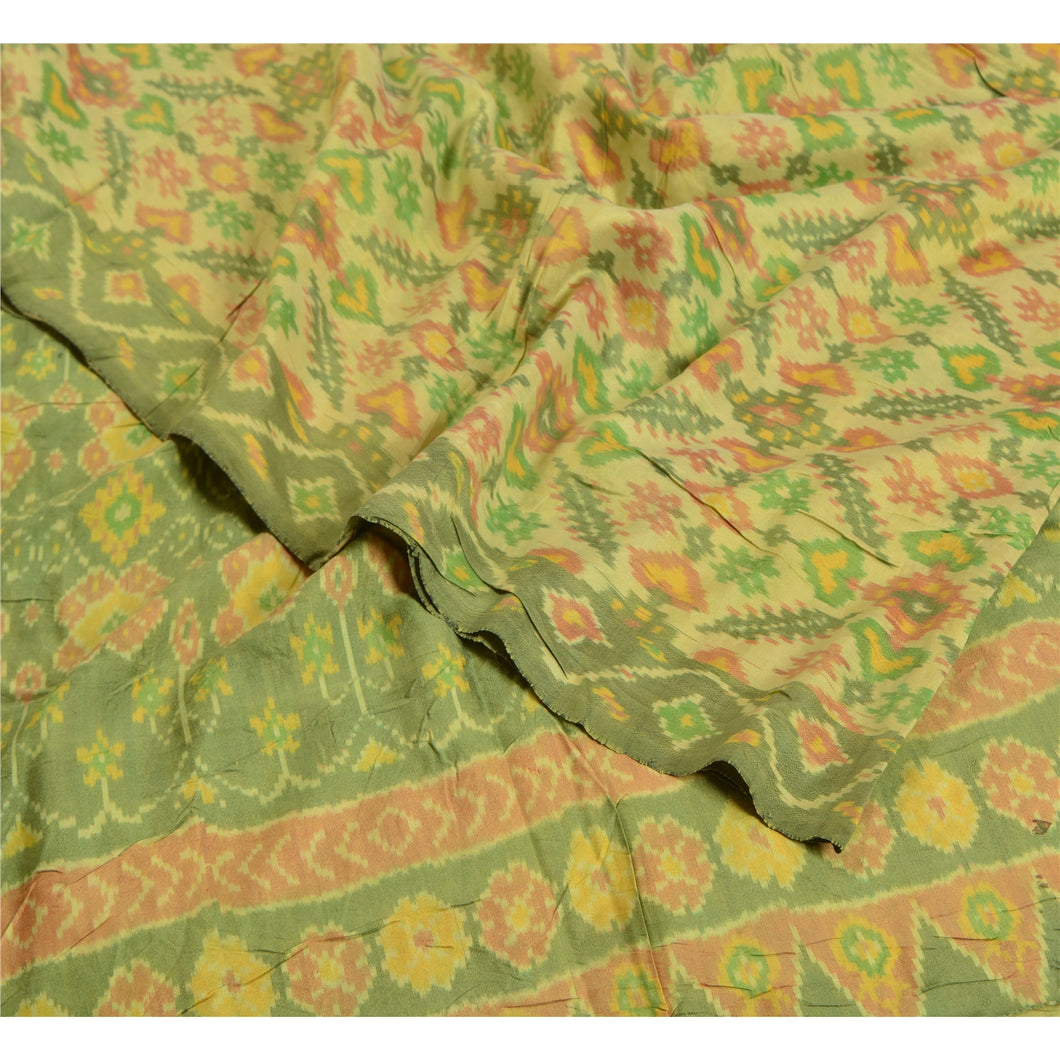 Sanskriti Vintage Saree Green Sambhalpuri Hand Woven Ikat Pure Silk Sari Fabric