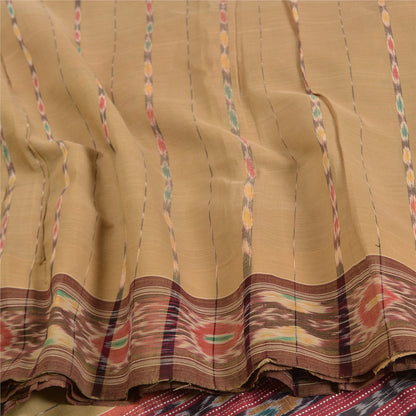 Sanskriti Vintage Saree Brown Odisha Hand Woven Ikat Blend Silk Sari 5yd Sustainable Fabric