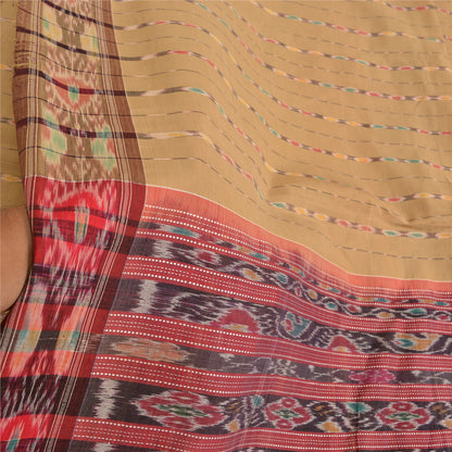 Sanskriti Vintage Saree Brown Odisha Hand Woven Ikat Blend Silk Sari 5yd Sustainable Fabric