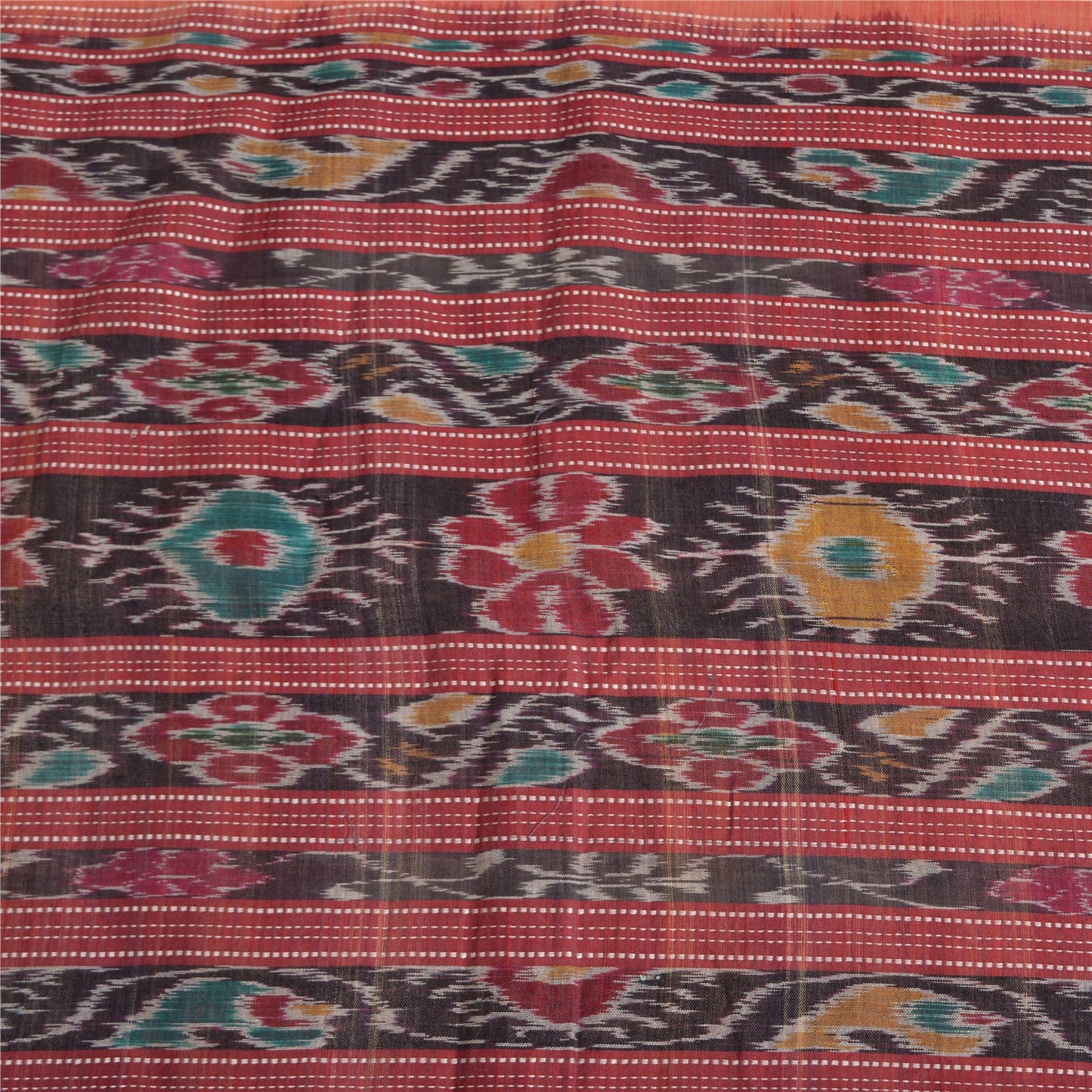 Sanskriti Vintage Saree Brown Odisha Hand Woven Ikat Blend Silk Sari 5yd Sustainable Fabric