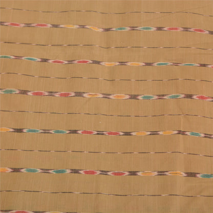 Sanskriti Vintage Saree Brown Odisha Hand Woven Ikat Blend Silk Sari 5yd Sustainable Fabric