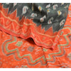 Sanskriti Vintage Saree Gray/Orange HandWoven Ikat Blend Cotton Sari 5yd Sustainable Fabric
