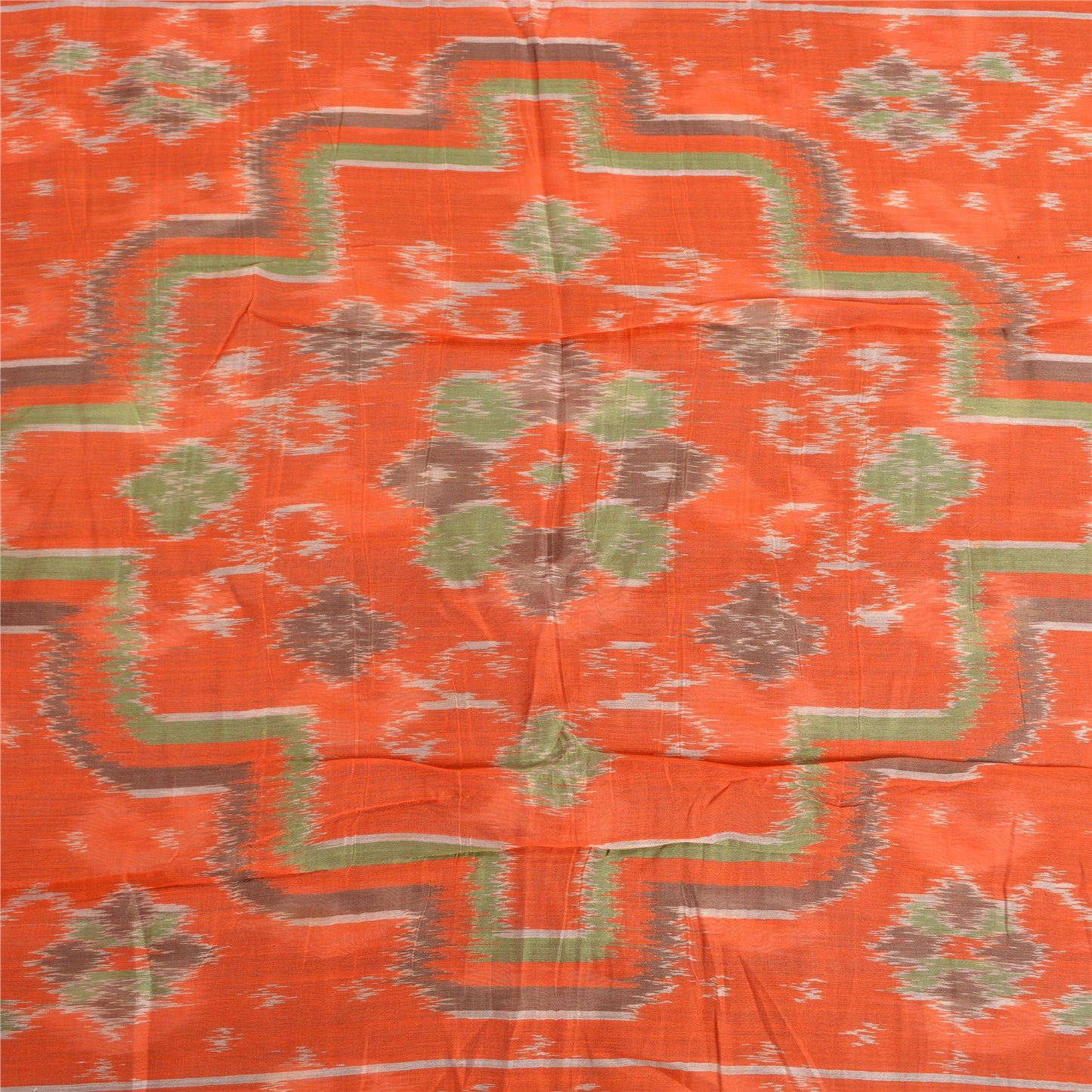 Sanskriti Vintage Saree Gray/Orange HandWoven Ikat Blend Cotton Sari 5yd Sustainable Fabric