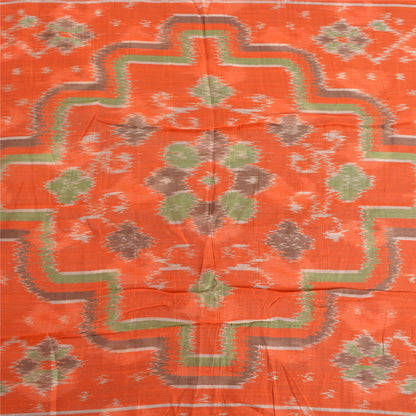 Sanskriti Vintage Saree Gray/Orange HandWoven Ikat Blend Cotton Sari 5yd Sustainable Fabric
