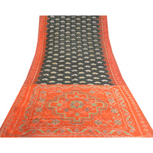 Load image into Gallery viewer, Sanskriti Vintage Saree Gray/Orange HandWoven Ikat Blend Cotton Sari 5yd Fabric
