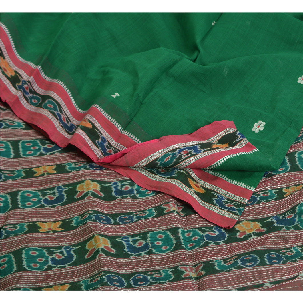 Sanskriti Vintage Saree Peacock Odisha Hand Woven Ikat Pure Cotton Sari Fabric