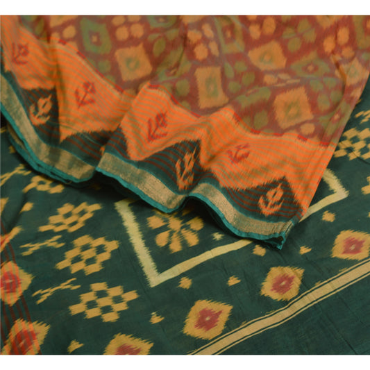 Sanskriti Vintage Saree Red Sambhalpuri Hand Woven Ikat Blend Silk Sari Sustainable Fabric