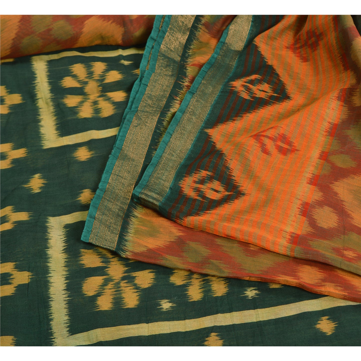 Sanskriti Vintage Saree Red Sambhalpuri Hand Woven Ikat Blend Silk Sari Sustainable Fabric