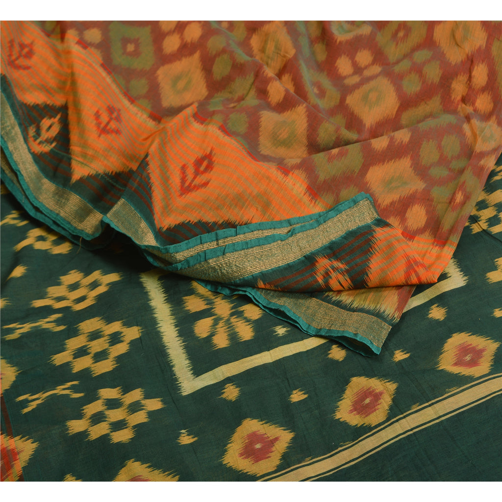 Sanskriti Vintage Saree Red Sambhalpuri Hand Woven Ikat Blend Silk Sari Sustainable Fabric