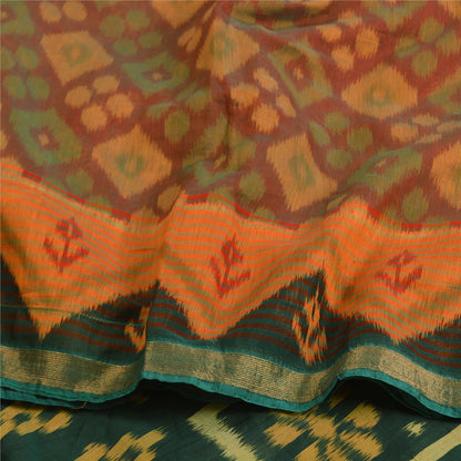 Sanskriti Vintage Saree Red Sambhalpuri Hand Woven Ikat Blend Silk Sari Sustainable Fabric