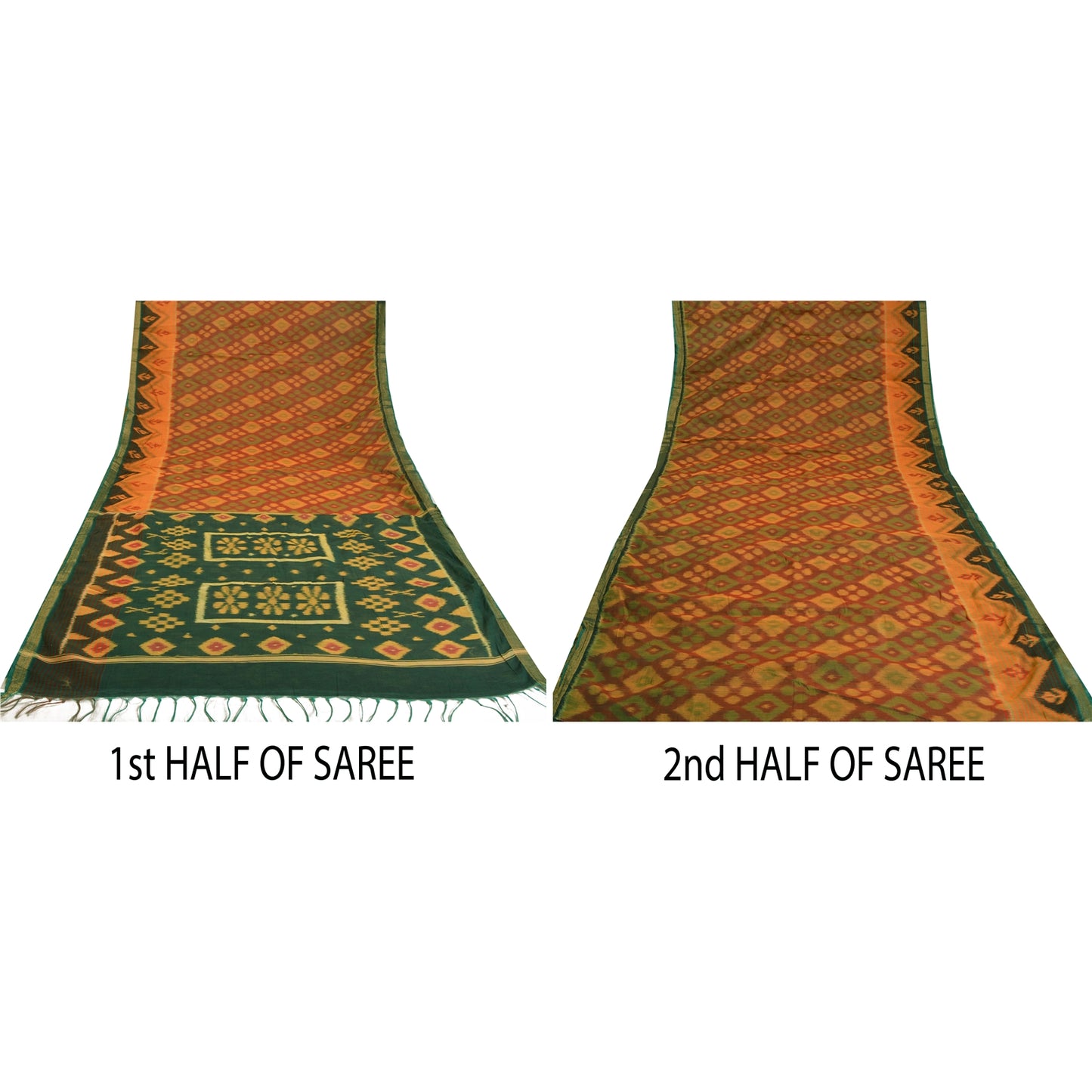 Sanskriti Vintage Saree Red Sambhalpuri Hand Woven Ikat Blend Silk Sari Sustainable Fabric