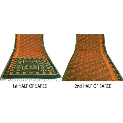 Sanskriti Vintage Saree Red Sambhalpuri Hand Woven Ikat Blend Silk Sari Sustainable Fabric