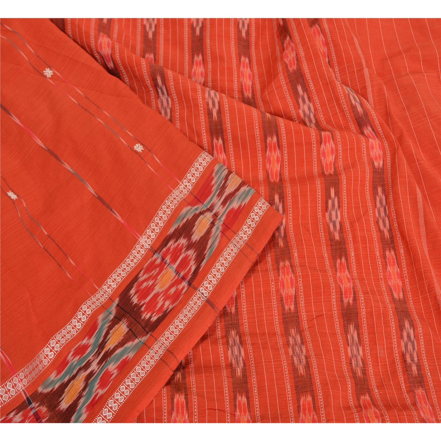 Sanskriti Vintage Sarees Pochampally Hand Woven Ikat Blend Cotton Sari Sustainable Fabric