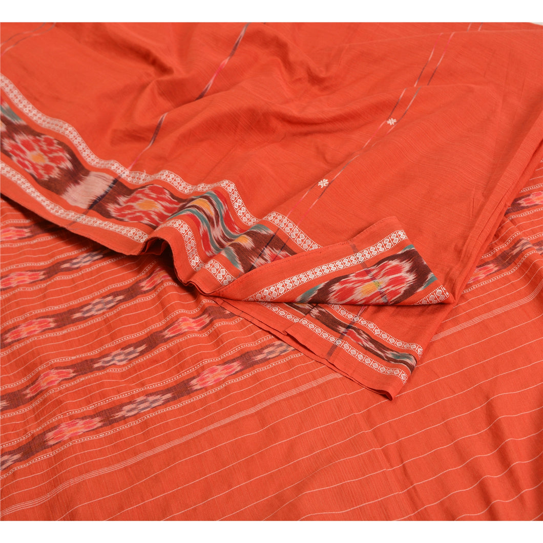 Sanskriti Vintage Sarees Pochampally Hand Woven Ikat Blend Cotton Sari Fabric