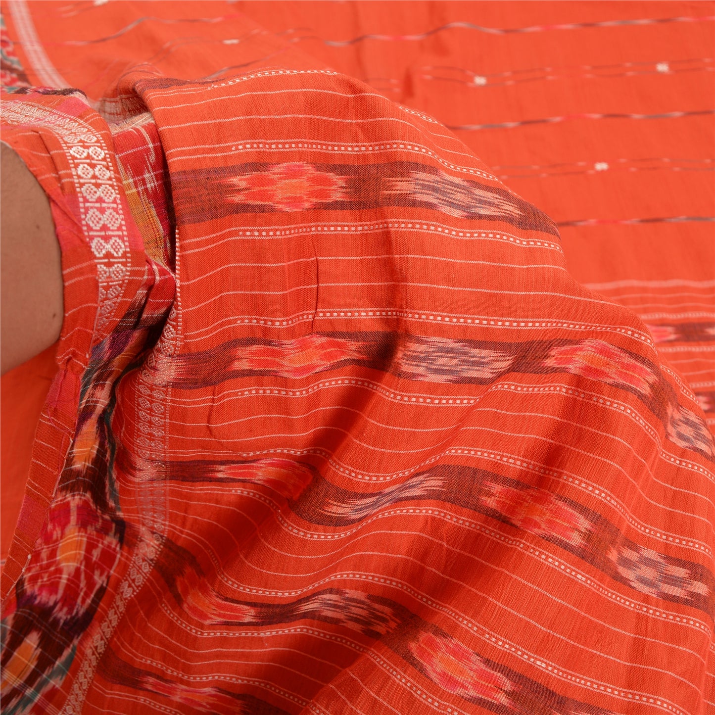 Sanskriti Vintage Sarees Pochampally Hand Woven Ikat Blend Cotton Sari Sustainable Fabric