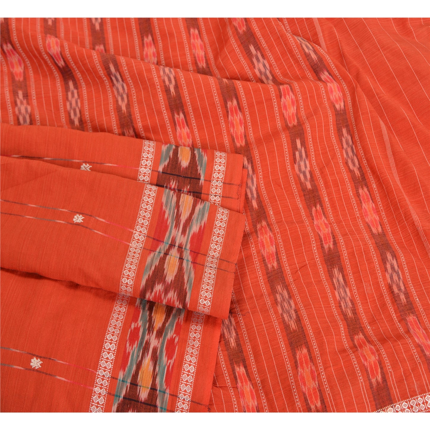 Sanskriti Vintage Sarees Pochampally Hand Woven Ikat Blend Cotton Sari Sustainable Fabric