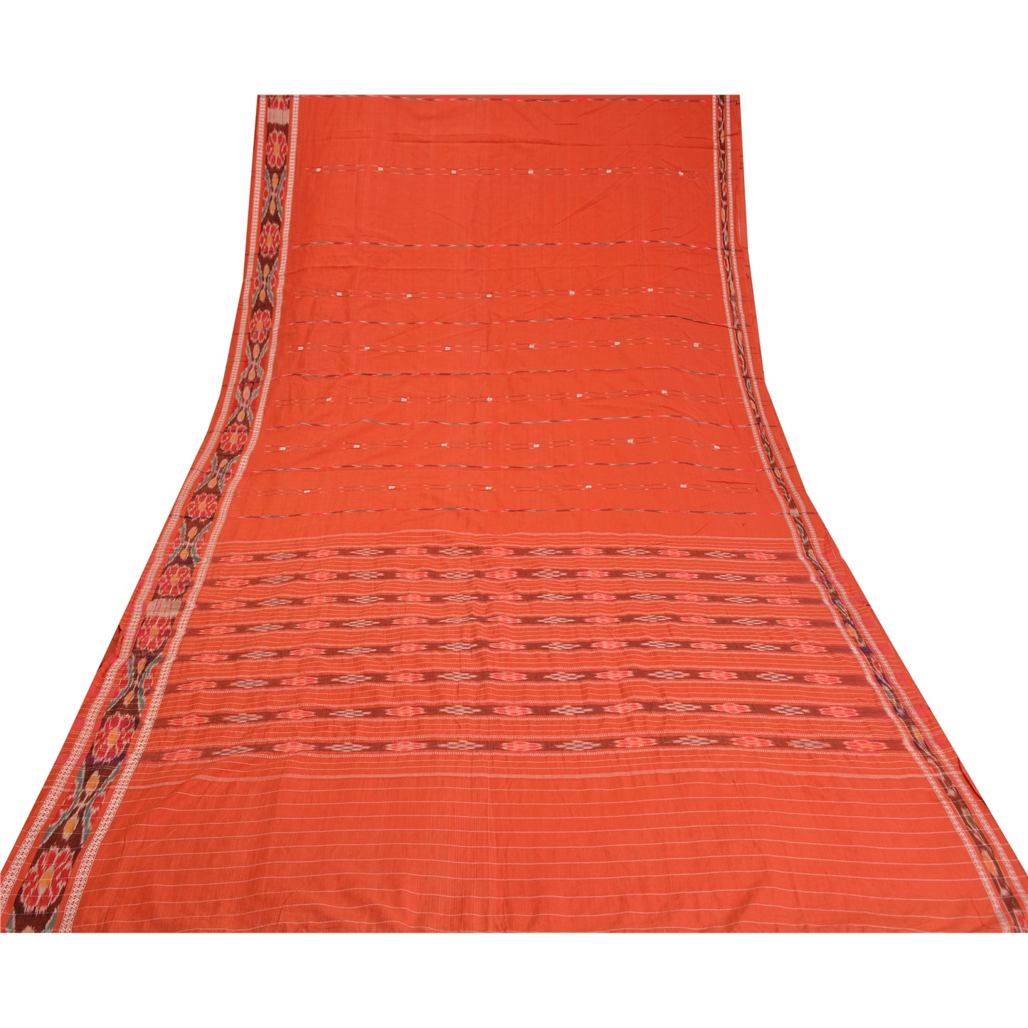 Sanskriti Vintage Sarees Pochampally Hand Woven Ikat Blend Cotton Sari Sustainable Fabric