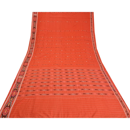 Sanskriti Vintage Sarees Pochampally Hand Woven Ikat Blend Cotton Sari Sustainable Fabric