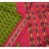 Sanskriti Vintage Sarees Green Pochampally Hand Woven Ikat Pure Silk Sari Sustainable Fabric