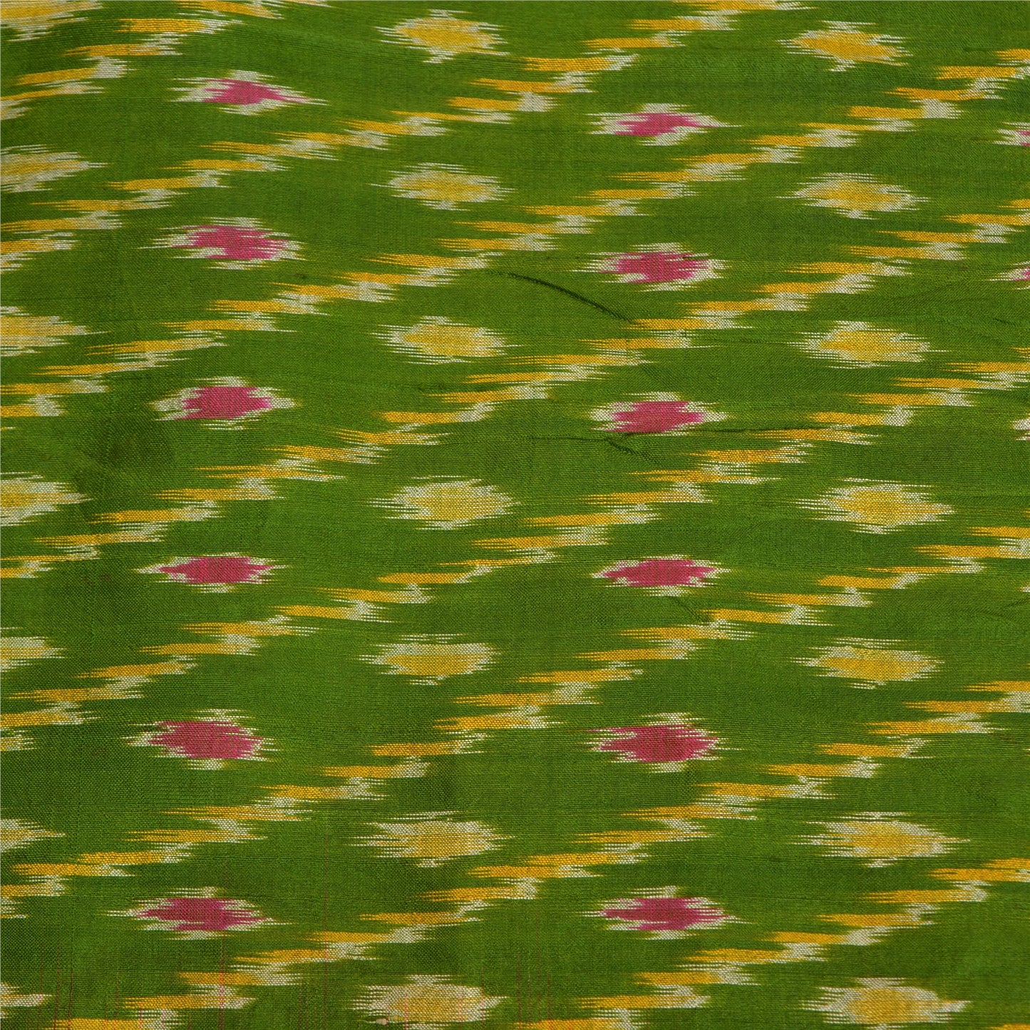 Sanskriti Vintage Sarees Green Pochampally Hand Woven Ikat Pure Silk Sari Sustainable Fabric